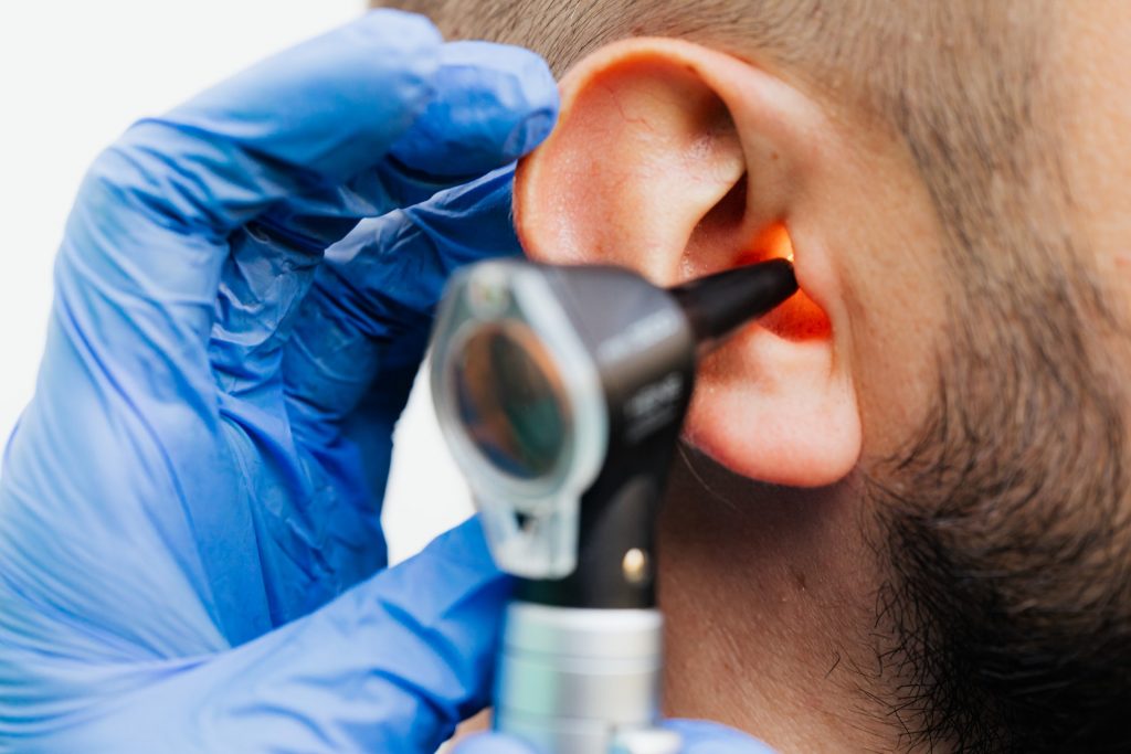 A hearing test being conducted by a north london audiologist