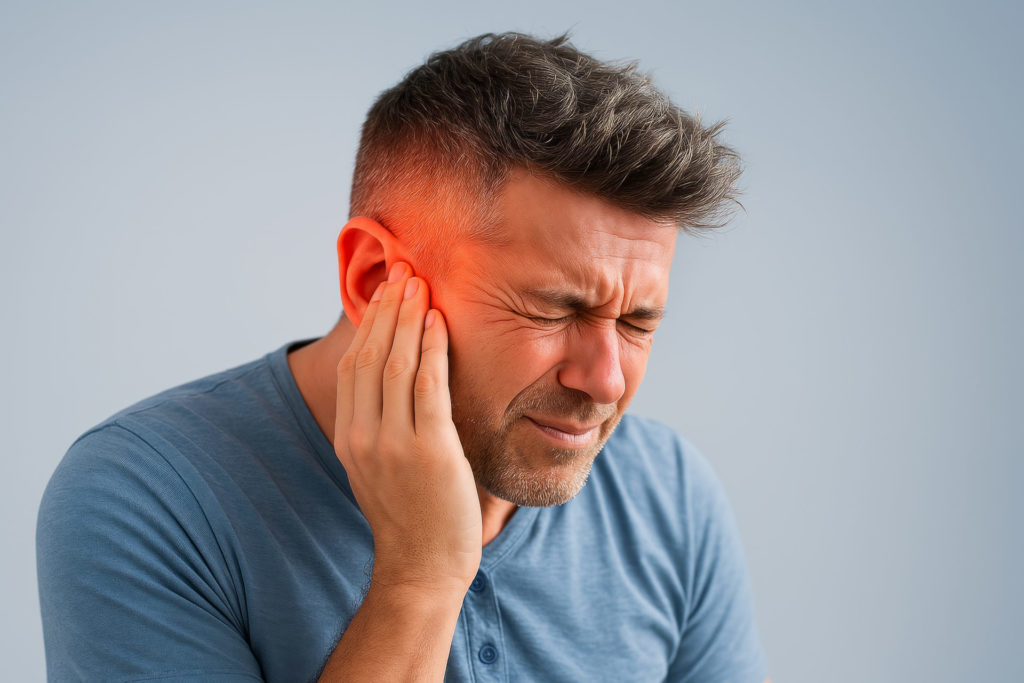 Man covering his ear in pain